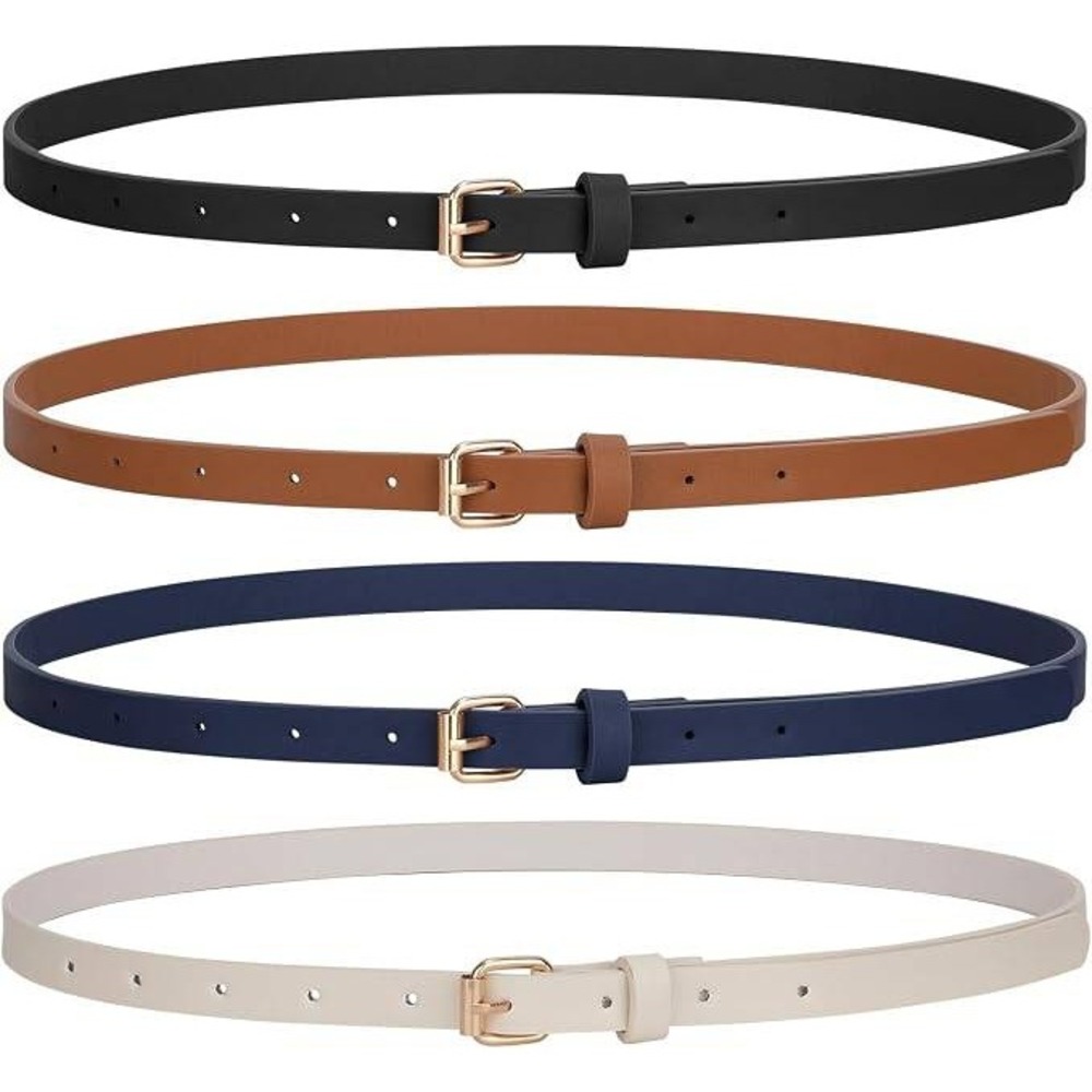 JASGOOD 4 Pack Skinny Women Leather Belt for Dresses (26"-31" Waist) Thin Waist